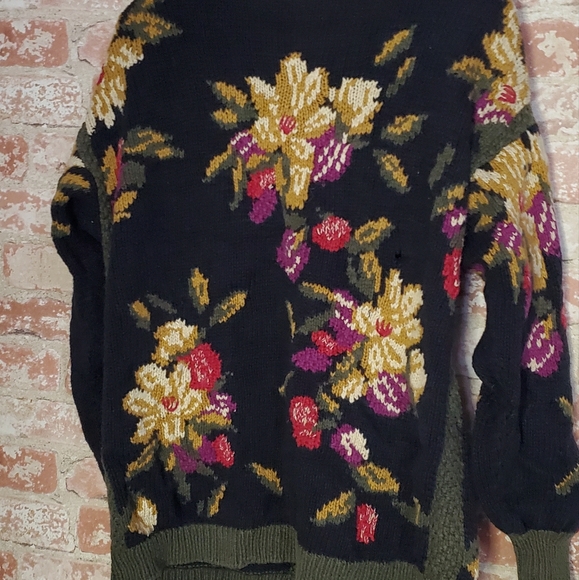 Vintage Robin Sinkler sweater woman's M/L cotton blend cardigan floral design - Picture 7 of 7